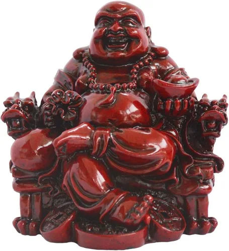 Miniatura 6 de Feng Shui Buda chino sonriente sentado en silla de dragón, escultura artesanal, riqueza de resina, estatua de la suerte feliz para decoración