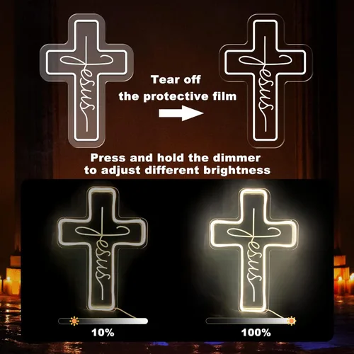 Miniatura 7 de Letreros de neón con cruz de Jesús, decoración de pared LED para dormitorio, sala de estar, bodas, letrero de luz regulable para decoración