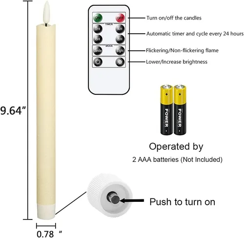 Miniatura 7 de GenSwin Velas cónicas sin llama parpadeantes con 2 controles remotos y temporizador, funciona con pilas, luz LED cálida 3D para ventana, paquete