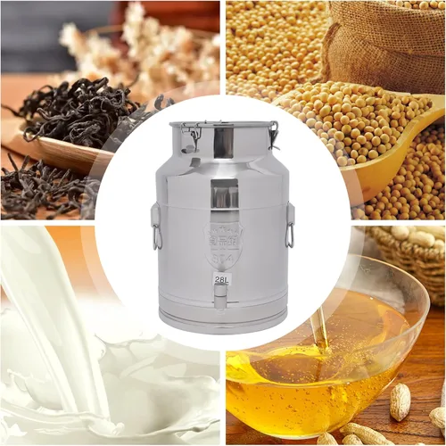 Miniatura 4 de Cubo de acero inoxidable de 28 litros y 7.4 galones para leche y vino con tapa sellada, resistente (28L)