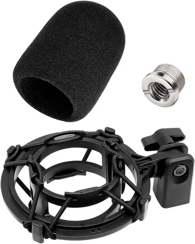AT2020 Soporte de amortiguador para micrófono con filtro pop, [Construido a medida para micrófono audio technica] Clip de sujeción de amortiguador