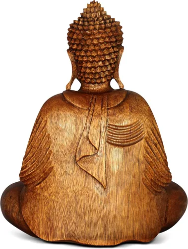 Miniatura 8 de G6 Collection Estatua de Buda de madera serena sentada hecha a mano, escultura meditante, figura de madera, acento decorativo, rústico, hecho a