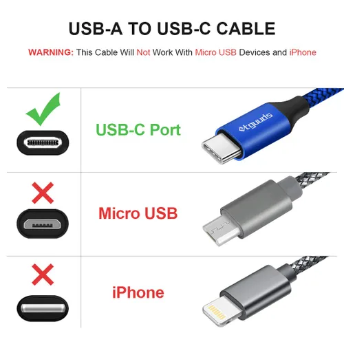 Miniatura 7 de etguuds Paquete de 5 cables USB A a USB C (3/3/6/6/10 pies), cable de carga rápida tipo C para iPhone 17 16 15 Pro Max Plus Air, Samsung Galaxy S25