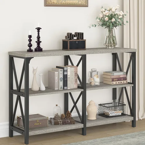 Miniatura 10 de IBF Mesa consola negra, moderna mesa de sofá detrás del sofá, mesa de entrada industrial para pasillo, sala de estar, mesa de entrada de metal