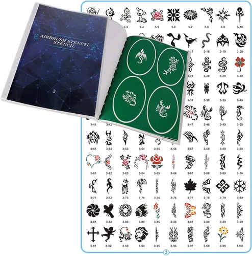 Miniatura 5 de 100 plantillas de tatuaje temporales reutilizables para aerógrafo para rostro, cuerpo, pintura, arte, pasatiempos. LIBRO 2