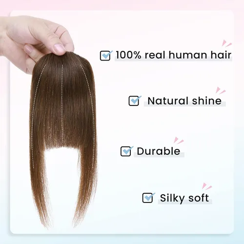 Miniatura 3 de Hairro Flequillo con clip, de cabello humano, fleco francés, con flecos, parte frontal plana, flequillo lateral, clip con cortina de sien, clip