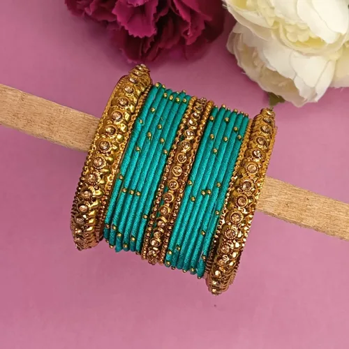 Miniatura 2 de Efulgenz Indian Silk Thread Bangle Set Crystal Stone Studded Metal Beaded Bangles Indian Bangles for Women for Wedding Party Boho Bracelet Bangle