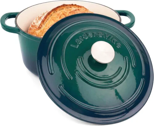 Miniatura 8 de Larder & Vine Horno holandés de hierro fundido esmaltado de 5.7 cuartos de galón con tapa, horno holandés para masa madre y hornear pan, esmalte
