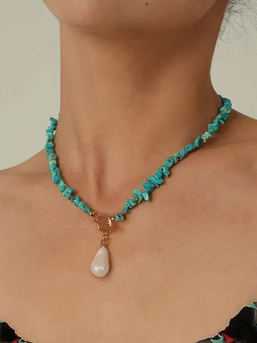 Miniatura 6 de Collar de eslabones de cadena de oro de 18 quilates para mujer, collar con colgante de perla barrocobrújula