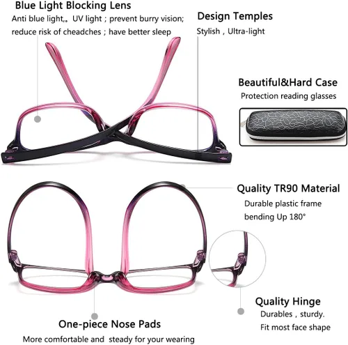 Miniatura 8 de EYEURL Gafas de lectura para hombres y mujeres, lentes de bloqueo de luz azul que reducen la fatiga ocular, paquete de 2 unidades, marco TR90 ligero