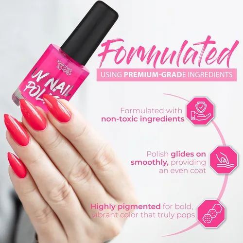 Miniatura 8 de splashes & spills Esmalte de uñas UV Blacklight Glow – Paquete variado de 6 colores, 0.5 fl oz – Día o Noche, Clubbing o Maquillaje de disfraces