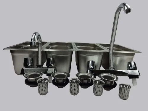 Miniatura 5 de Fregadero de concesión de acero inoxidable con 4 compartimentos, portátil, 4 trampas, lavado de manos, camión de comida Portable sink kit with