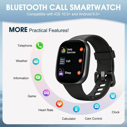 Miniatura 7 de Reloj inteligente para hombres y mujeres, reloj inteligente de llamadas Bluetooth de 1.77 pulgadas, reloj de seguimiento de actividad física
