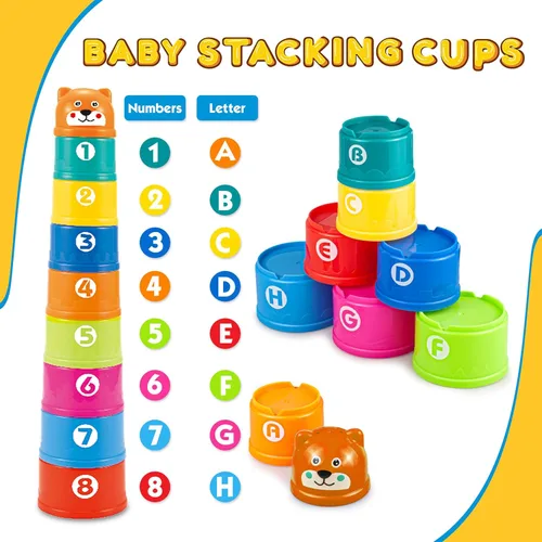 Miniatura 5 de Juguetes 6 en 1 para bebés de 6 a 12 meses, juguetes para bebés de 6 a 12 meses, incluye 12 bloques apilables suaves, cuerda de silicona y bola
