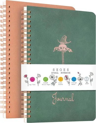 Miniatura 10 de Paquete de 3 Cuadernos Espirales - Papel Liso Sin Traspaso de 100GSM, 120 Páginas A5 de 8.26x5.7 Pulgadas, Páginas Rayadas de 7mm, Bolsillo