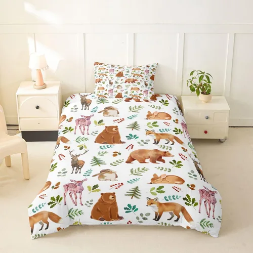 Miniatura 26 de Erosebridal Juego de ropa de cama individual de animales de la selva para niñas y niños, funda de edredón de elefante oso, tigre, león, safari