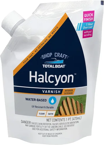 Miniatura 13 de TotalBoat Halcyon - Barniz marino a base de agua Acabado de poliuretano para madera de secado rápido para barcos, muebles de exterior
