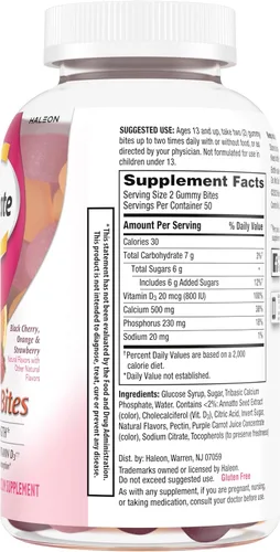 Miniatura 11 de Caltrate Gummy Bites 500 mg Suplemento de calcio y vitamina D, cereza negra, fresa, naranja, 100