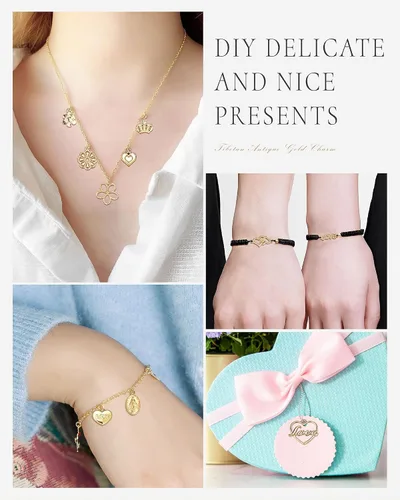 Miniatura 7 de 100 piezas al por mayor de lotes a granel para hacer joyas, dijes mezclados de aleación de oro KC dorado para collares, pulseras, fabricación
