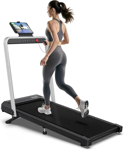 WELLFIT Caminadora con barra de agarre, caminadora con inclinación del 10% para el hogar, capacidad de peso de 320 libras, caminadora pequeña
