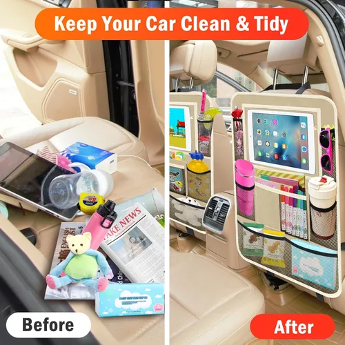Miniatura 8 de Organizador de asiento trasero de automóvil, paquete de 2 organizadores de asiento trasero de automóvil con soporte para tableta de 11 pulgadas, 10