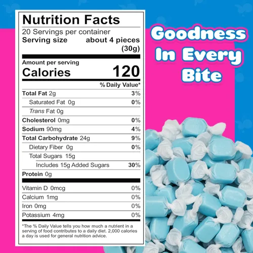 Miniatura 2 de Fairtime Caramelo de frambuesa azul, tarro de 21 onzas – Taffy de agua salada envuelta individualmente para regalos de dulces suaves y masticables