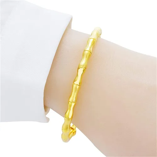 Miniatura 2 de Delicada pulsera de bambú de la suerte chapada en oro, pulseras de bambú de eslabones de cadena ajustables, pulsera de boda de bambú de riqueza