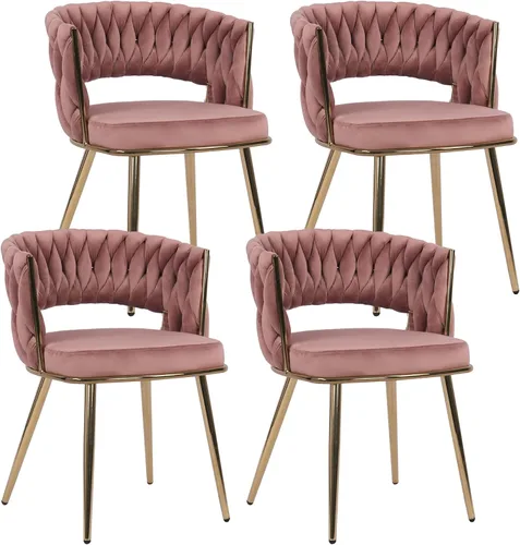 Miniatura 27 de Juego de 2 sillas de comedor tejidas, modernas sillas de comedor tejidas a mano con patas de metal negro, sillas tapizadas con marco negro