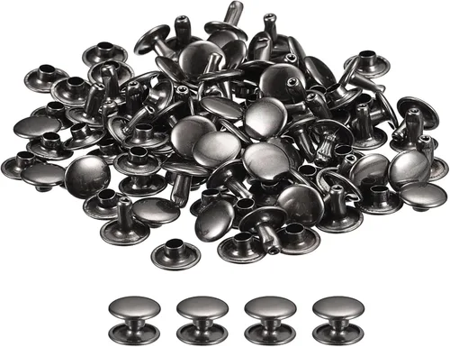 Miniatura 29 de uxcell 100 juegos de remaches de cuero, remaches de doble tapa de 0.236 x 0.315 pulgadas, remaches de metal para reparación de cuero, manualidades