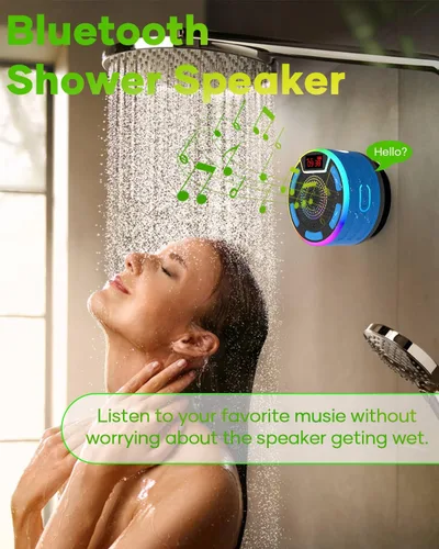 Miniatura 3 de ssuowao - Altavoz de ducha Bluetooth IPX7 impermeable con pantalla LED, radio FM, ventosa, micrófono integrado, mini altavoz para baño, viajes