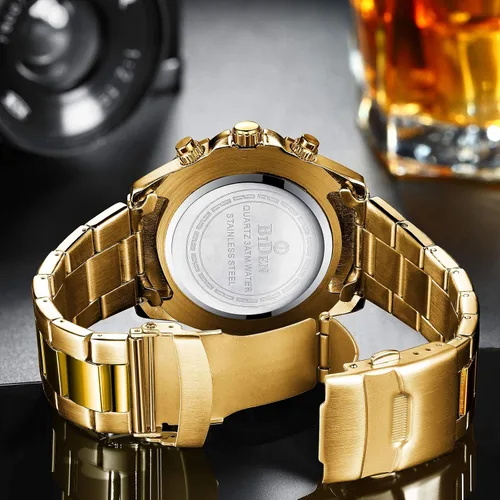 Miniatura 5 de Relojes para hombre cronógrafo acero inoxidable impermeable fecha analógica de cuarzo de negocios relojes de pulsera