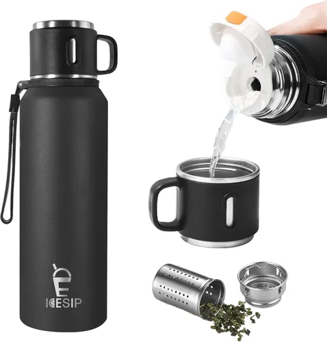 Miniatura 11 de Botella aislada de acero inoxidable, 20 onzas con taza, botella de agua aislada al vacío, termo para bebidas calientes/bebidas frías, viaje con Verde