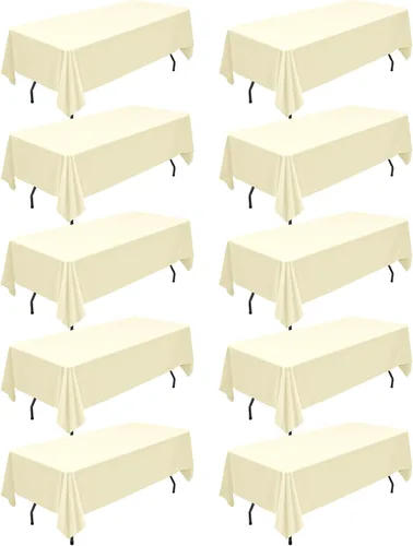 Teruntrue - Paquete de 10 manteles rectangulares de poliéster beige de 60 x 102 pulgadas para mesas de 6 pies, manteles de poliéster lavables y