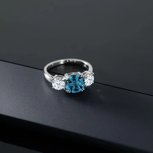 Miniatura 3 de Gem Stone King Anillo Meghan de plata de ley 925 con topacio azul Londres (4.24 quilates, piedra natal disponible en tallas 5, 6, 7, 8, 9), Metal