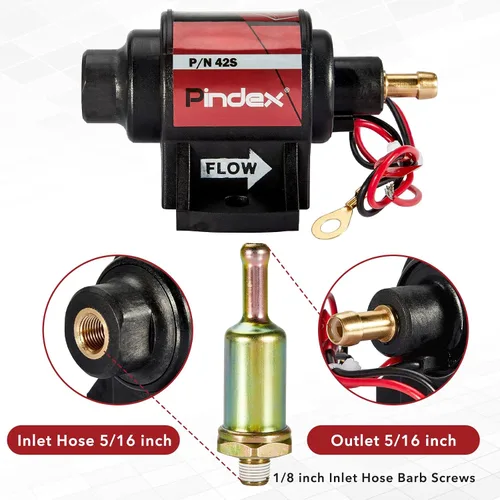 Miniatura 5 de Pindex Universal 12v 2-3.5psi Bomba de Combustible Eléctrica 28 GPH Gasolina Bomba de Transferencia de Combustible para 4V 6V Carburador Rojo 42S