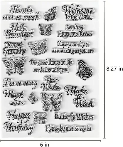 Miniatura 2 de Sellos transparentes de mariposas con sentimientos, diseño de palabras de felicitación de mariposa, sellos transparentes para decoración de tarjetas
