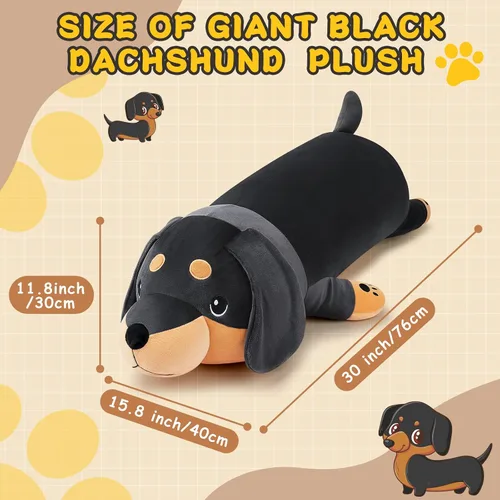 Miniatura 2 de Peluche de Perro Salchicha Negro Gigante de 30'' - Animal de Peluche de Perro Weiner Grande, Almohada de Peluche, Peluches, Juguete de Peluche