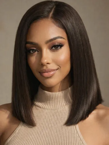 Miniatura 56 de KLAIYI Peluca de cabello humano con encaje frontal precortada 7x5, corte Bob en capas, corte romo, cordón sin pegamento, peluca predepilada