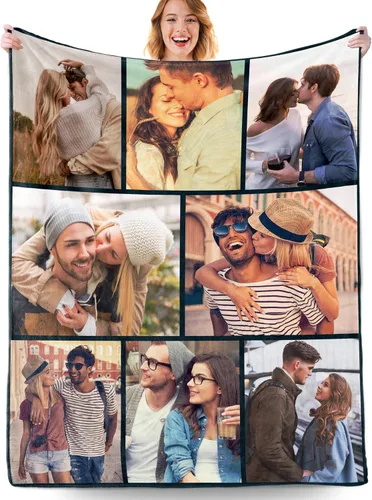 Miniatura 25 de Manta personalizada con fotos, manta personalizada con fotos con texto en inglés "I Love You", regalo de cumpleaños para novia, novio, esposa