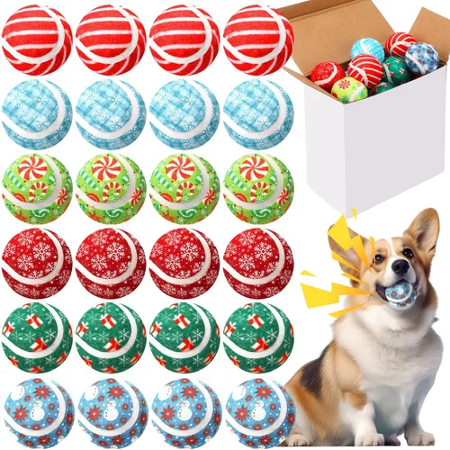 Miniatura 7 de Sosation Paquete de 6 pelotas de tenis chirriantes de Navidad para perros, pelotas de perro de 2.0 pulgadas, juguete interactivo duradero al aire
