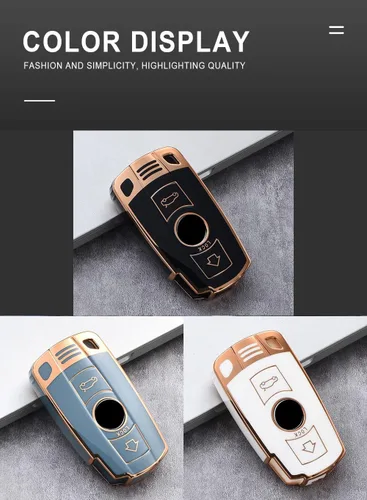 Miniatura 6 de ontto Funda de llave de TPU para llavero de coche Compatible con BMW 1 3 5 Serie E90 E92 E93 X5 X6 Z4 E90 Protector antiarañazos para llave Negro L