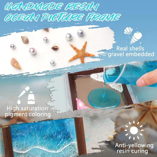 Miniatura 4 de Kit de Arte de Resina Oceánica KISREL, Kit de Resina Epoxy Transparente con Marcos, Conjunto Completo de Herramientas DIY para Principiantes