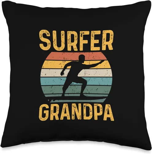 Vintage Surfer Grandpa Tees Vintage Surfer Grandpa Retro Surfing Grandfather - Almohada de 16 x 16 pulgadas, multicolor