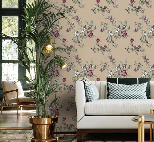 Miniatura 4 de 8190-10M - Papel tapiz vintage para despegar y pegar, 17.7 pulgadas x 32.8 pies, flores beige, papel de contacto extraíble, autoadhesivo
