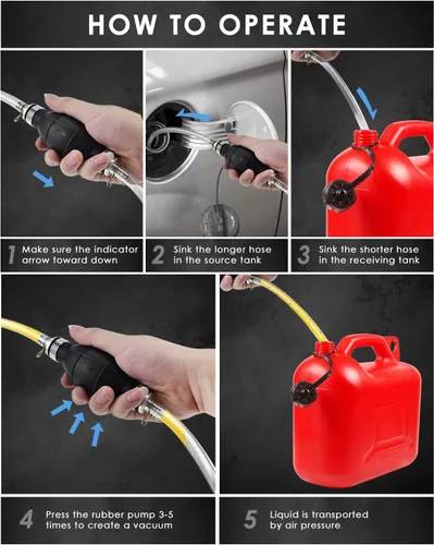 Miniatura 5 de KATUMO Manguera de sifón de gasolina, bomba de sifón de transferencia de gasóleo, agua y combustible, bomba de combustible portátil de uso amplio
