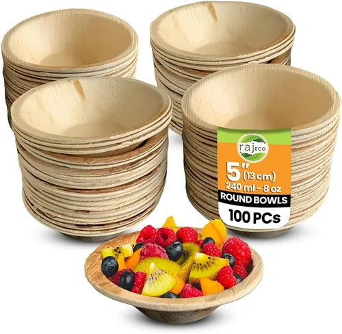Miniatura 18 de Raj Unique Collection 7.5" Cuencos redondos de hoja de palma, mejores que cuencos de bambú y papel, desechables, compostables, biodegradables