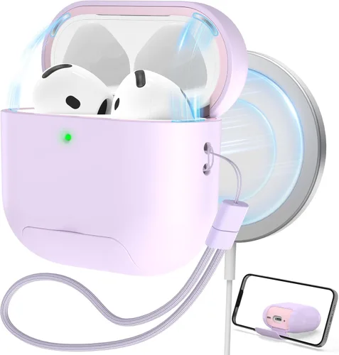 Miniatura 10 de RFUNGUANGO Funda protectora para AirPods Pro de 2ª generación, con función de soporte para teléfono, bloqueo de cubierta magnética, para AirPods Pro