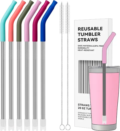 Miniatura 26 de Pajitas de Metal Rectas de 40 oz para Vaso Stanley de 40 oz, 6 Piezas Pajitas de Metal Reutilizables de Acero Inoxidable para Beber con Puntas de 2