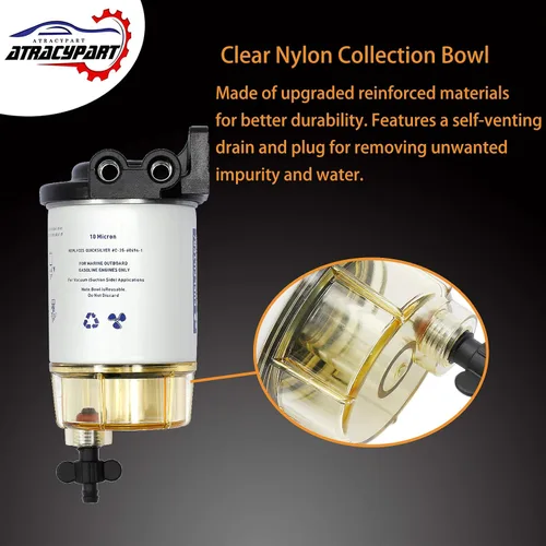 Miniatura 5 de Filtro de combustible separador de agua de repuesto para motor fuera de borda marino Mercury con accesorios de púa de 3/8" x 1/4" NPT. Reemplaza #