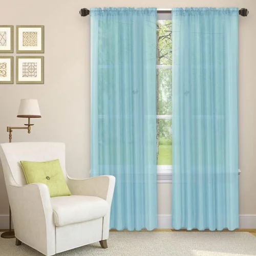 Golden Linens LLC Juego de 2 paneles transparentes para ventana color azul claro, bolsillo para barra de color sólido, 54 pulgadas de ancho x 84